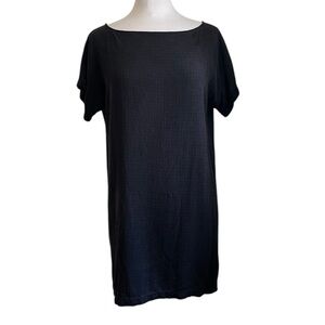 OZMA Black Textured Silk Short-sleeve Dress M